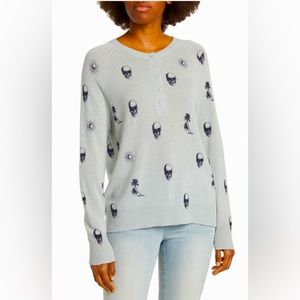 NWT Skull Sun Palm Print Cashmere Sweater Sz L by 360 Cashmere